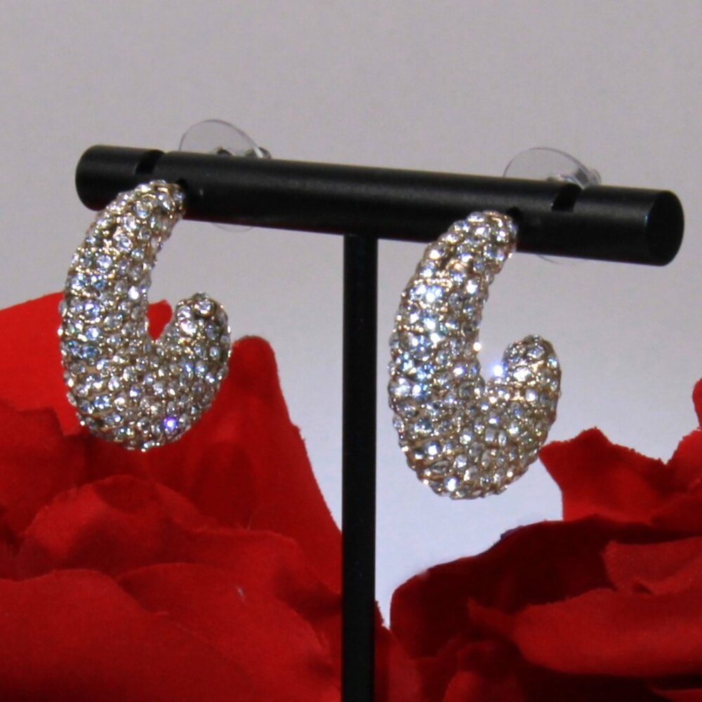 Sparkling Rhinestone-Covered Hoop Stud Earrings.